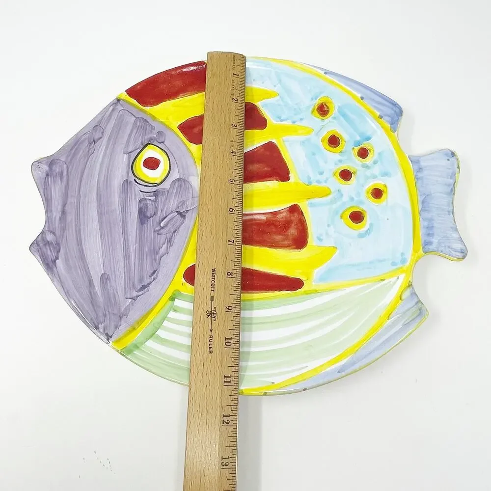 Vietri Desuir Multicolor Kissing Fish Platter Stamped Made in Italy Hand Painted